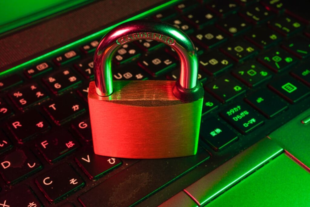 Laptop screen showing a digital security and lock interface